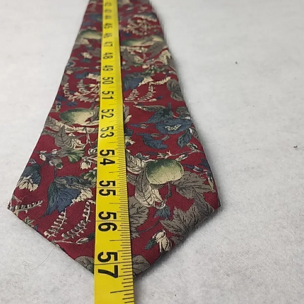 Domani Mens Burgundy, Blue, Gray Green, Flower Pattern 100% Italian Silk Necktie - Picture 5 of 9
